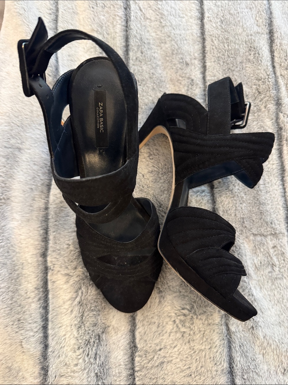 Zara Black Suede Sculpted Strappy High Heels